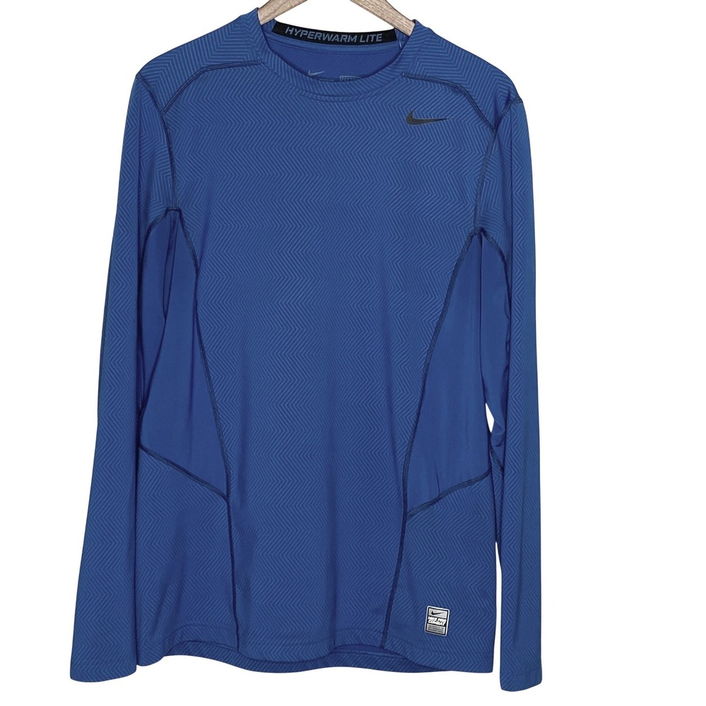Nike Mens Pro Combat Hyperwarm Lite Dri-FIT Fitted Base Layer Shirt L Royal Blue